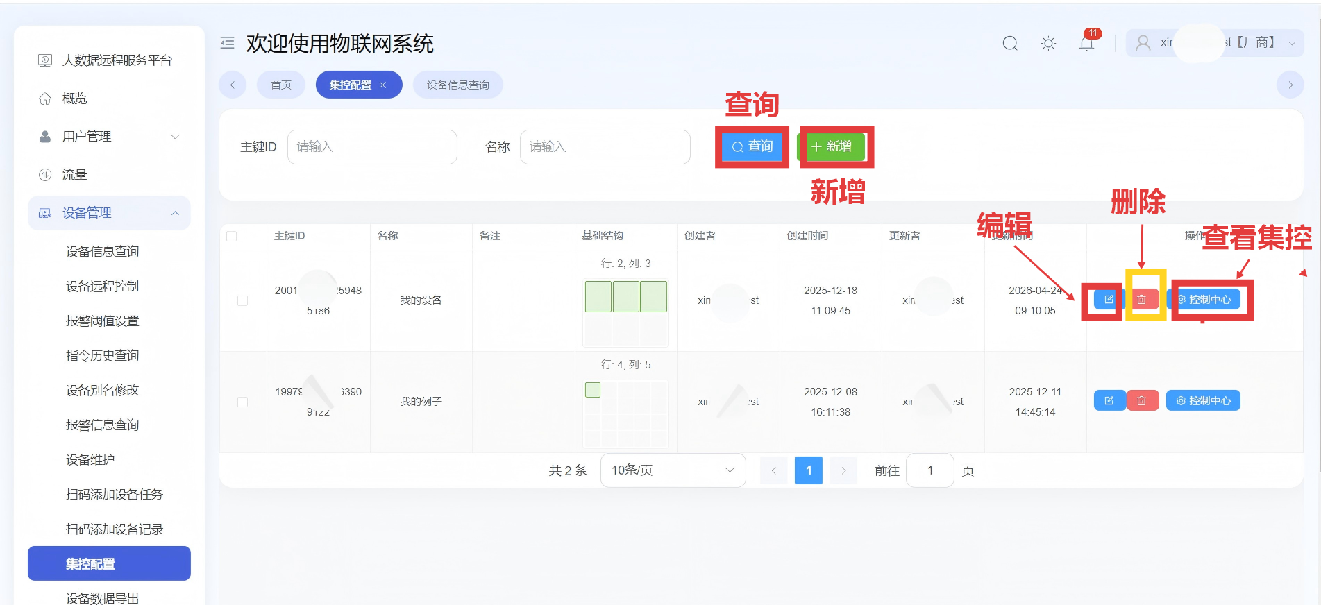 Centralized control page